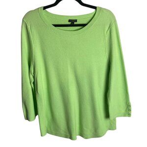 Talbots Size Xl Lime Green Sweater Diamond Knit Button Detail Casual Soft Mature